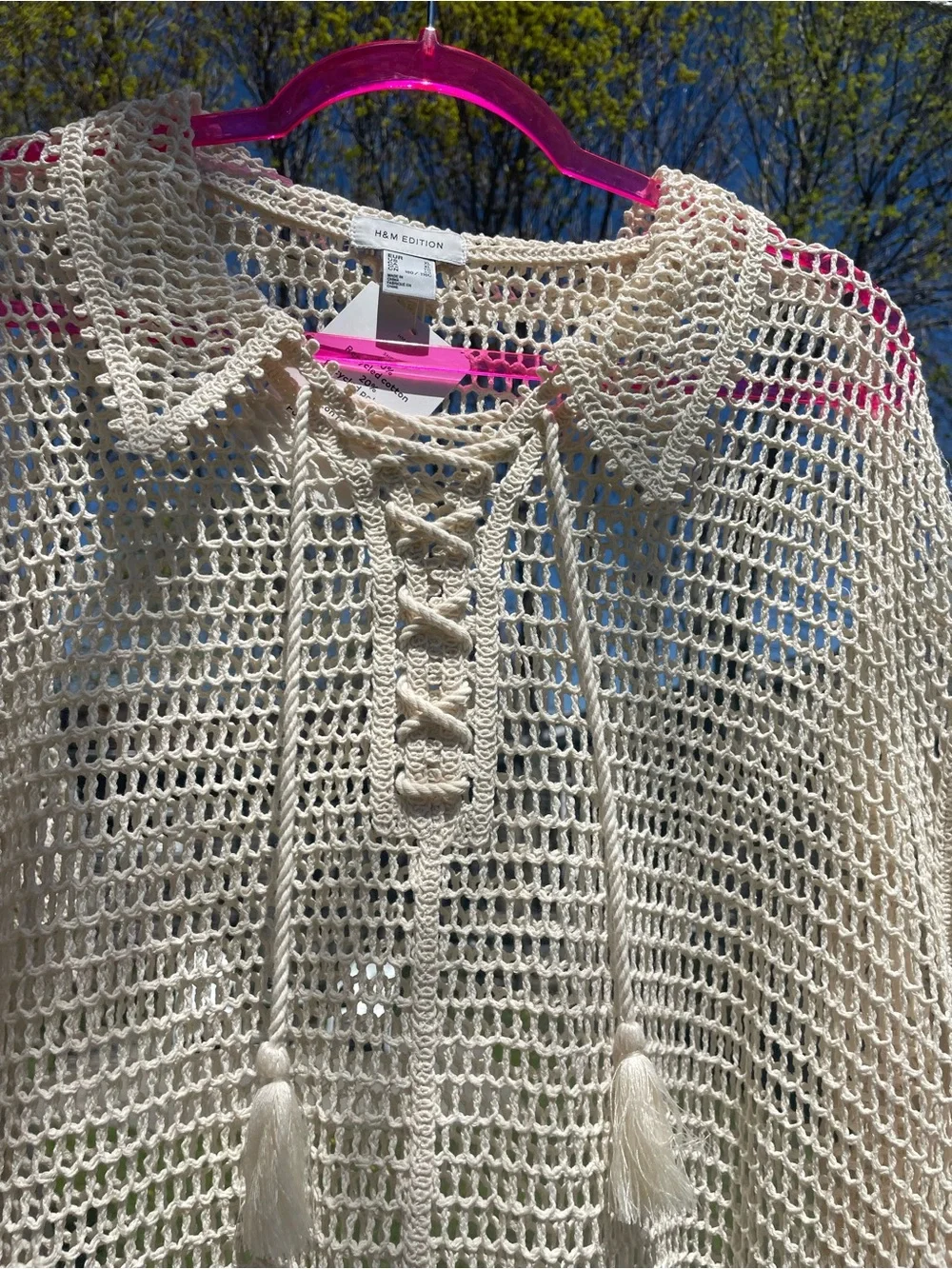 H&M Cream Crochet Lace-Up Tunic